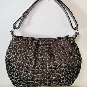 Kate Spade - Brown & Aqua Quilted Handbag With Teal Suede Lining 11”x8”